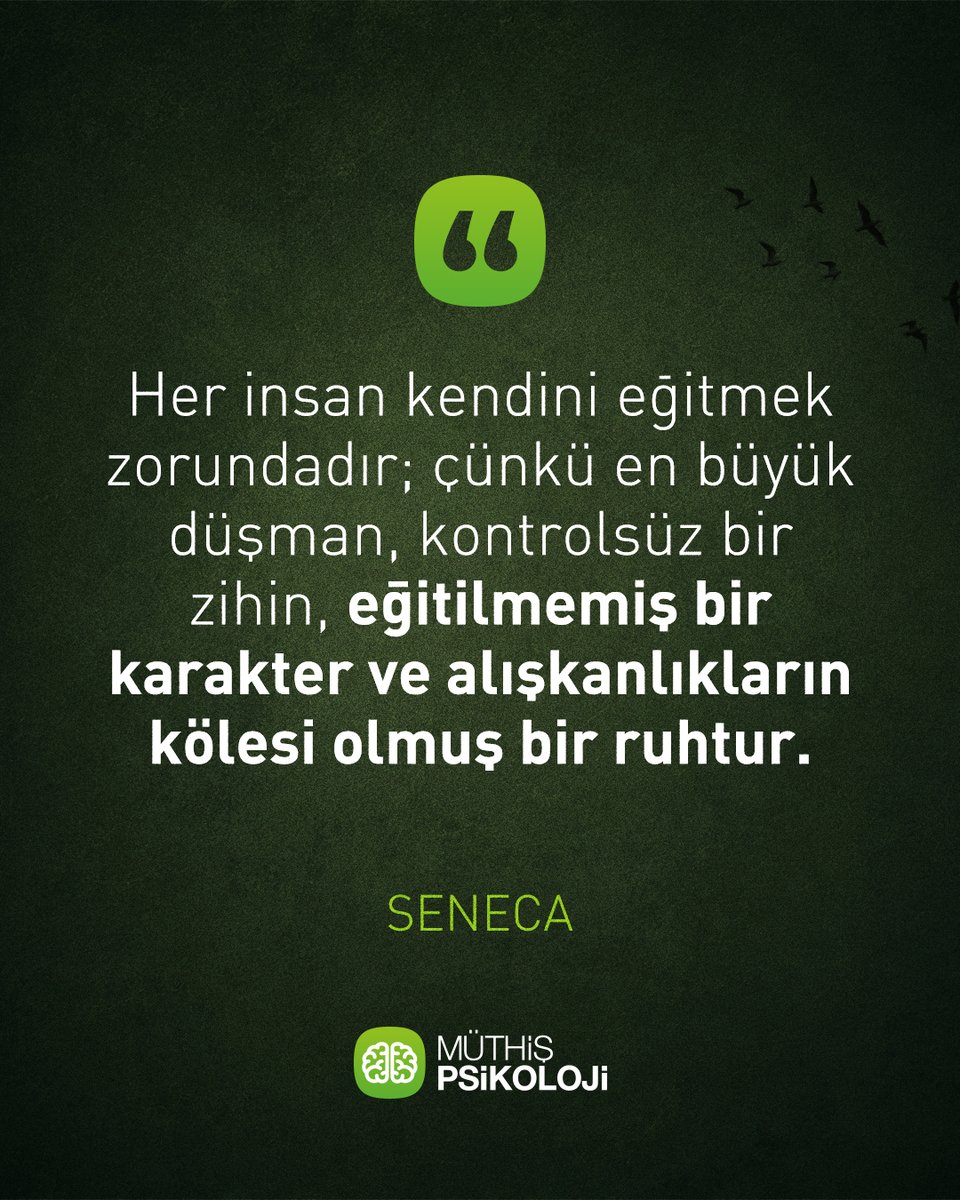 muthispsikoloji's tweet photo. Her insan kendini eğitmek zorundadır; çünkü en büyük düşman, kontrolsüz bir zihin, eğitilmemiş bir karakter ve alışkanlıkların kölesi olmuş bir ruhtur.

Seneca

#müthişpsikoloji #psikoloji #eğitim #karakter #insan https://t.co/P7KgthAGSN
