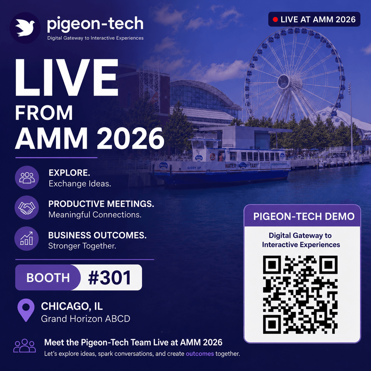pigeon_srisys's tweet photo. 🔴 We're LIVE at #AMM2026!
📍 Booth #301 | Chicago
Meet Team #PigeonTech to see how we help museums create smarter, engaging visitor experiences.
💡 Explore. Exchange Ideas. Create Business Outcomes.
#Museums #VisitorExperience #MuseumTechnology #DigitalTransformation https://t.co/wckJnriY61