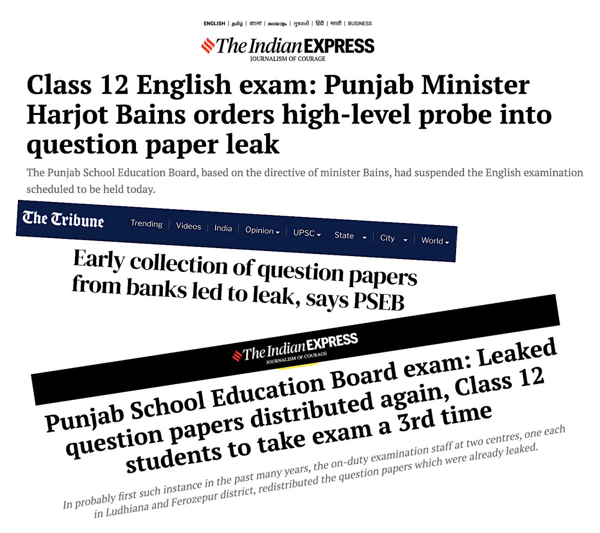 ARanganathan72's tweet photo. The only thing lower than the credibility of @msisodia is his intelligence. To claim there was no paper leak under @AamAadmiParty in Punjab when their own govt board and minister admitted it, is madness.

Here are reports of just one paper leak of many, the 2023 PSEB paper leak: https://t.co/1o40otQiXl