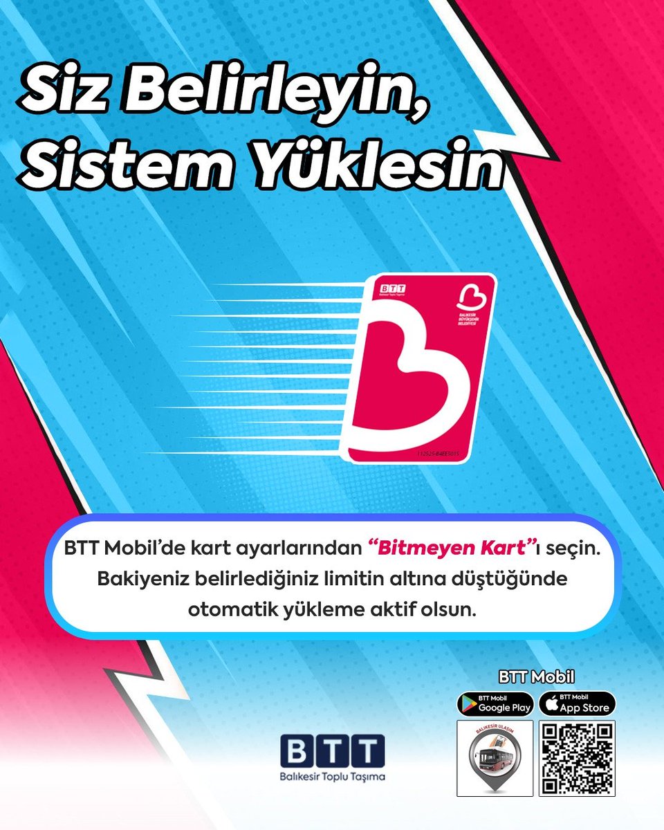 _BTT_AS's tweet photo. 📌📌BTT Mobil ile kart işlemlerinizi kolayca gerçekleştirin.

Kartınızı uygulamaya tanımlayarak “Bitmeyen Kart” özelliğini aktif hale getirebilir, bakiyeniz belirlediğiniz limitin altına düştüğünde otomatik yükleme avantajından yararlanabilirsiniz. https://t.co/drJ5NdDFtY