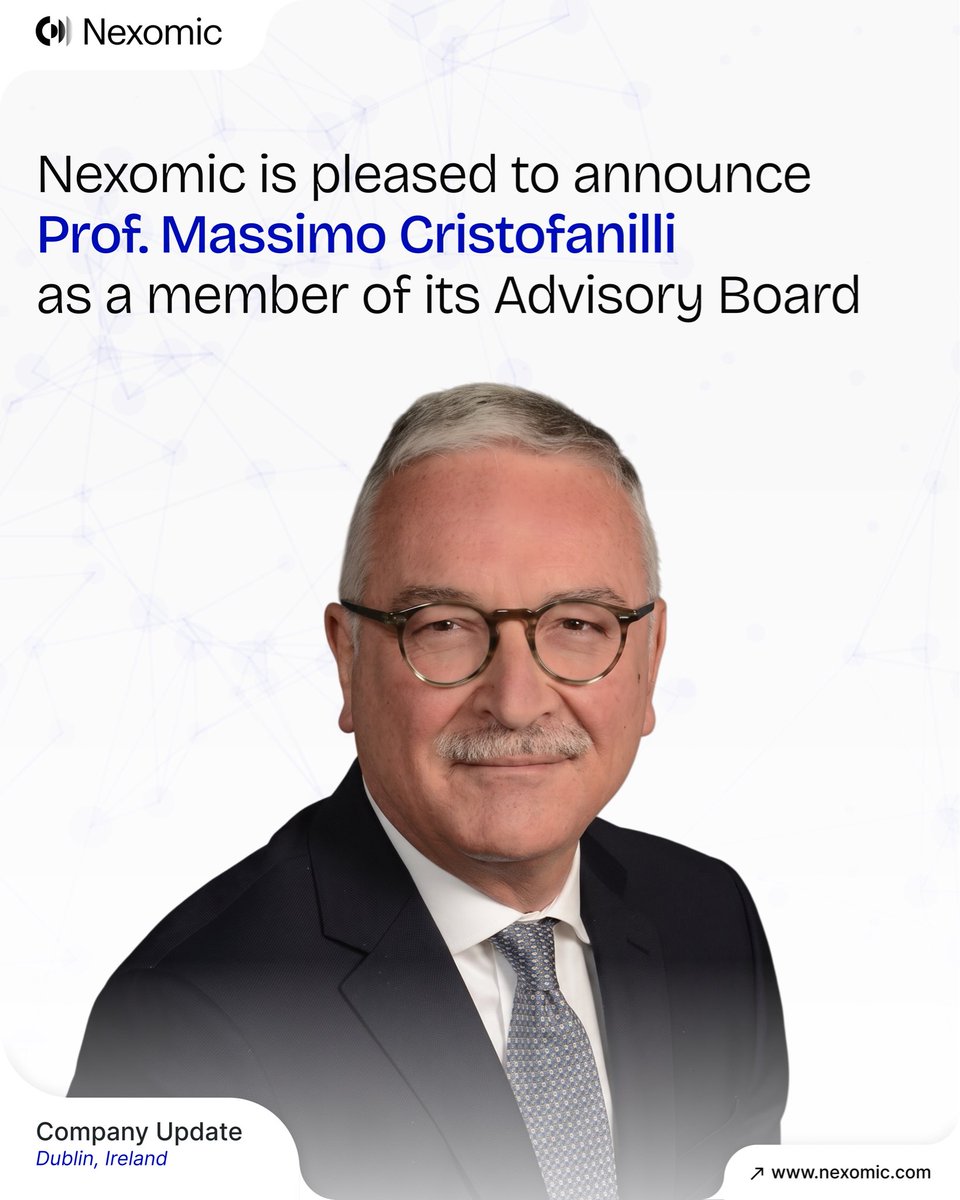 Nexomic_'s tweet photo. Nexomic is pleased to announce Prof. Massimo Cristofanilli as a member of its Advisory Board.

His internationally recognised expertise and leadership in precision oncology will strengthen Nexomic’s mission to translate advanced cancer biology into meaningful clinical impact https://t.co/3b9fhBbpOx