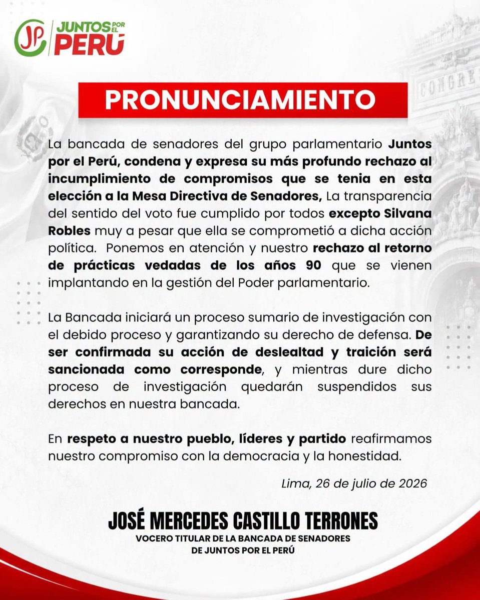 iber_maravi's tweet photo. Los #traidores serán juzgados por la #historia y por la bancada de #senadores de #JP. Mientras tanto, desde la #oposición, seguimos firmes defendiendo nuestra #patria ante el anunciado #autoritarismo del gobierno #fujimorista.

#CongresoPerú #SenadoNacional #Perú #JP #IberMaraví #PedroCastillo #JuntosConElPueblo #JuntosPorElPerú #TodoConElPueblo
