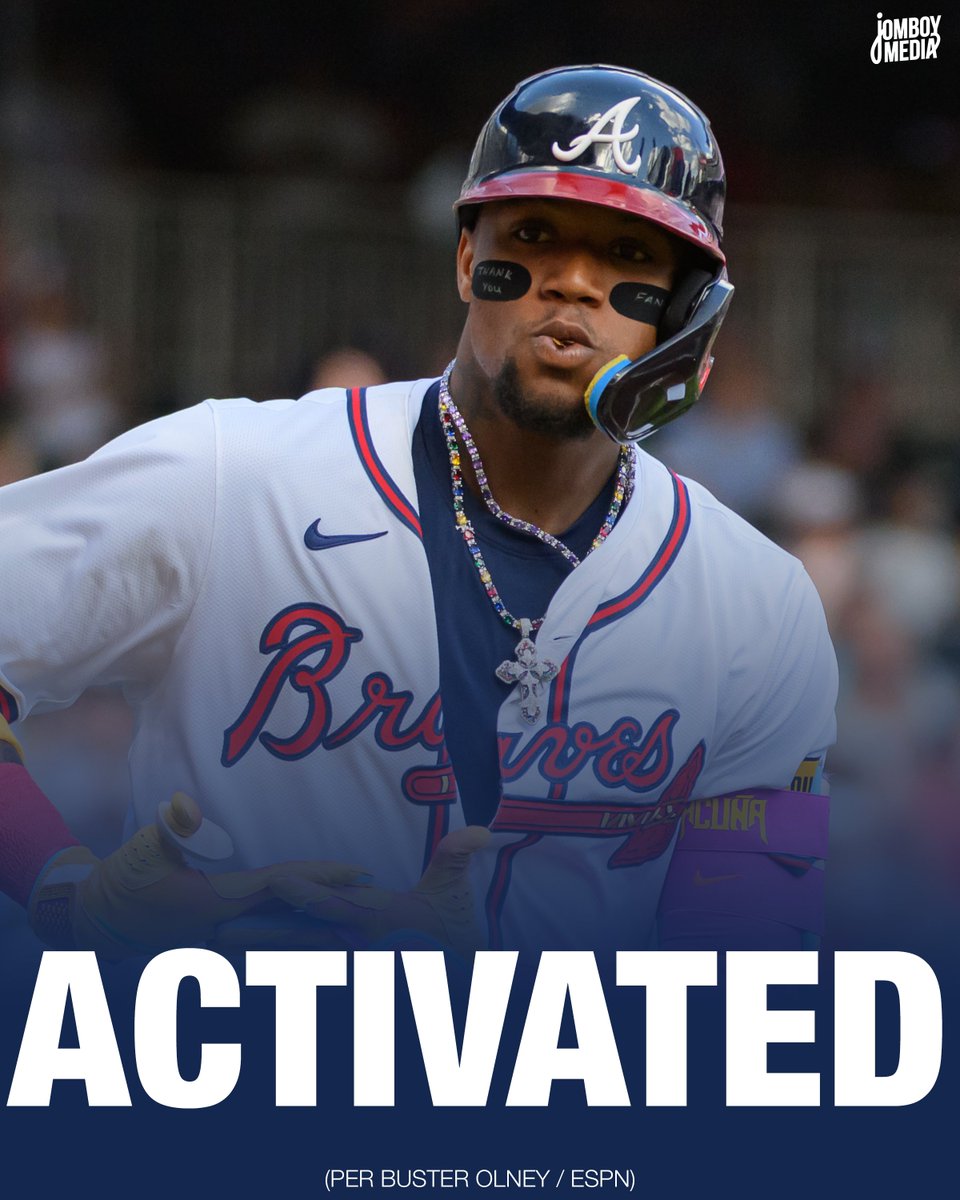TalkinBaseball_'s tweet photo. Ronald Acuña Jr. is returning from the IL, per @Buster_ESPN https://t.co/eTuBvdx7YL