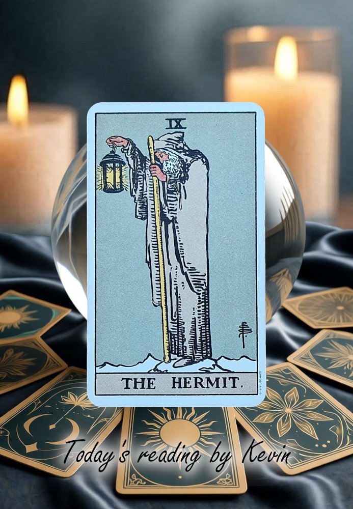 KevTarot's tweet photo. Today The Hermit signals a desire to step back. 
This isn’t isolation just for the sake of it, and you haven’t suddenly become antisocial. There’s a reason you feel the need to withdraw. 

As life begins to pick up pace after the recent retrograde lull, you're starting to notice subtle shifts in situations, relationships, and - most importantly - in yourself. 
The noise of other people’s opinions and demands is only making it harder to hear what’s actually going on. 

So give yourself permission to step away now, protect your solitude, and turn inward for a while.
The answers you’re looking for aren’t somewhere out there in the wild blue yonder. The Hermit suggests they're lurking within.