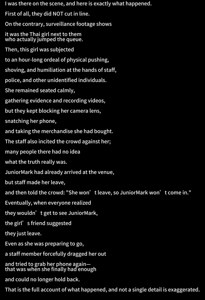 n_zyx22253's tweet photo. #งานมหกรรมนิยายนานาชาติ2026xGMMTV 
#stopvoilenceaganistfans 

Let’s hear from an eyewitness: this is exactly how she described it. Whose fault is this? It’s crystal clear. https://t.co/SBVp5ash1k