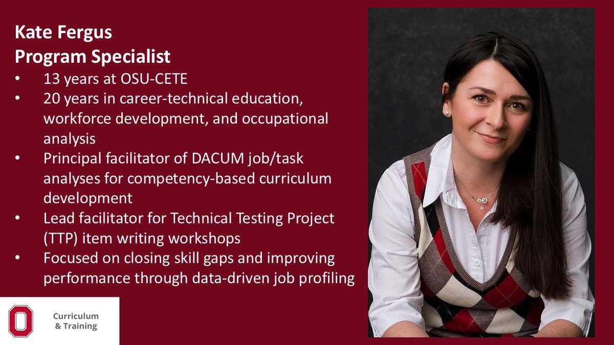 OhioState4Work's tweet photo. ✨ This month we will shine a light on our facilitation magician and DACUM dynamo Kate Fergus (@k8bot5000)! 🔦

Kate's 20+ years of experience in career-technical education, workforce development, and occupational analysis. 

Learn more about Kate! 
https://t.co/RhAjqzBUwK https://t.co/00SQ8aLcfQ