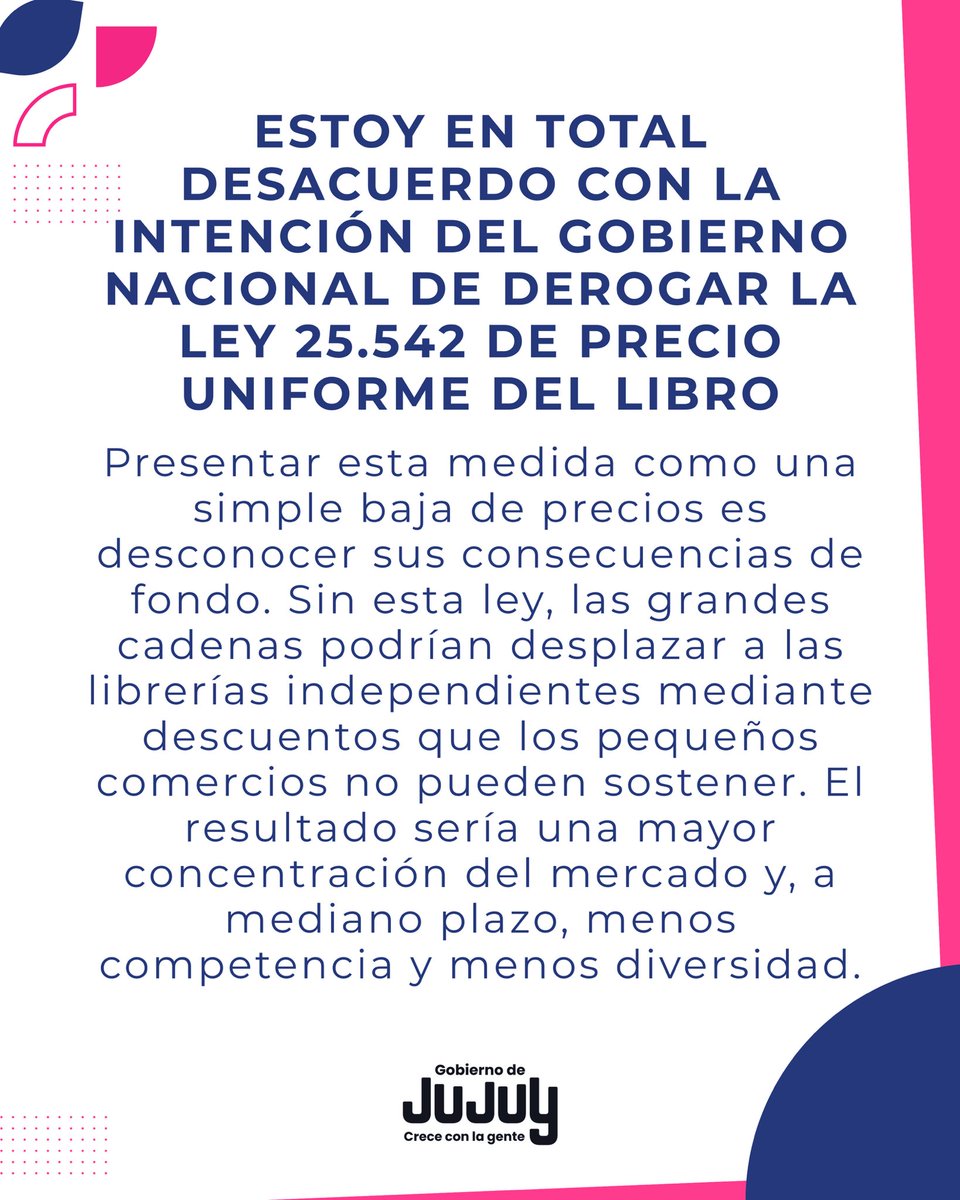 carlossadirjuy's tweet photo. Estoy en total desacuerdo con la intención del Gobierno Nacional de derogar la Ley 25.542 de Precio Uniforme del Libro. https://t.co/eSRedvrI0h