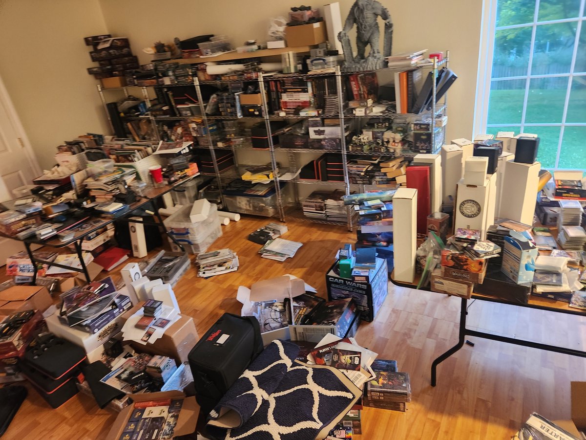 Asmoridin's tweet photo. The kid storage mountain wins again. ๐ญ Since my daughter was born, my basement gaming space has turned into a total dump. Staring at four separate disaster zones and hoping an hour or two a week can actually make a dent. ๐ฆ๐ ๏ธ #BoardGames #ParentLife #HobbySpace https://t.co/45TSMklldz