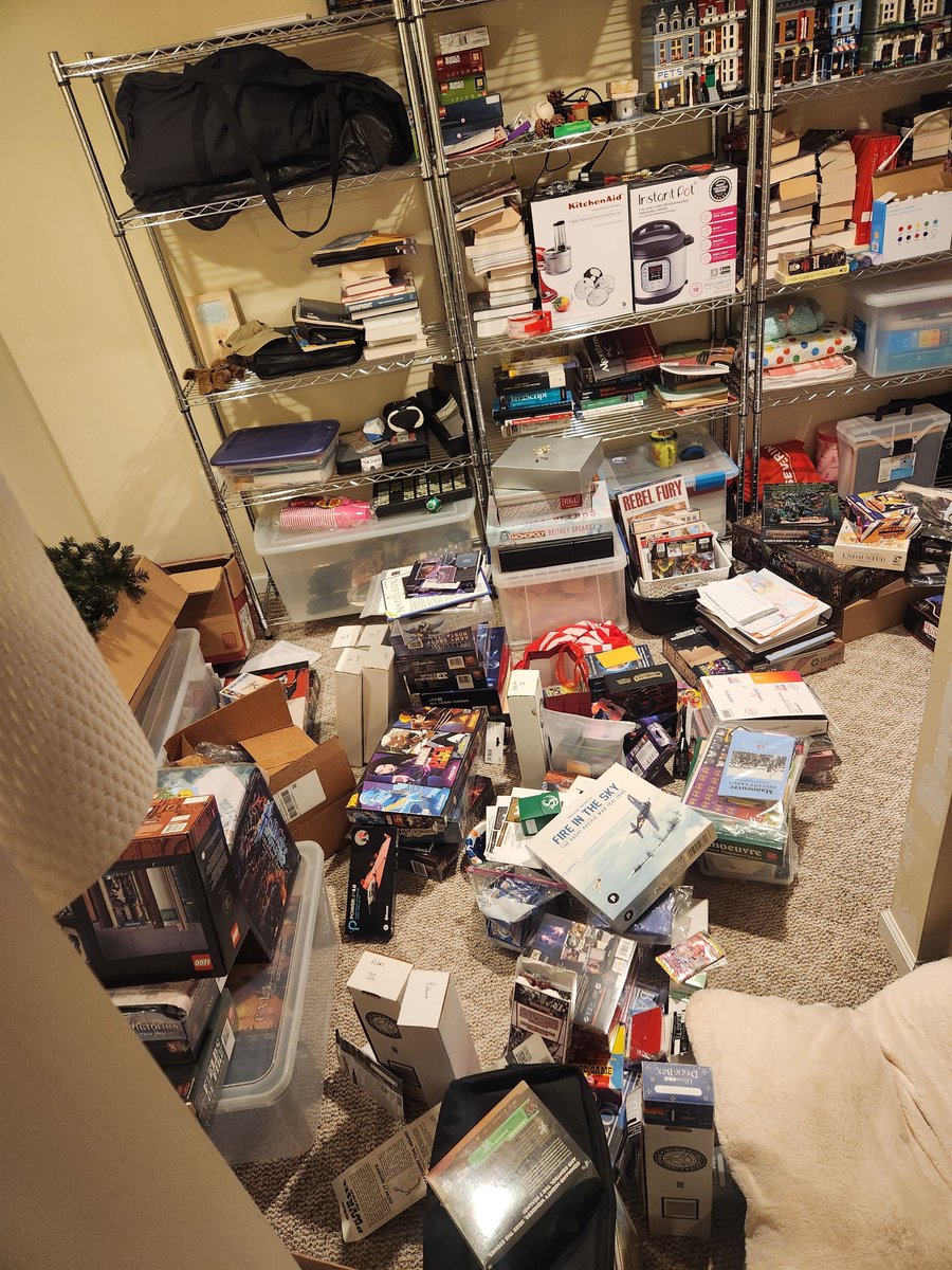 Asmoridin's tweet photo. The kid storage mountain wins again. ๐ญ Since my daughter was born, my basement gaming space has turned into a total dump. Staring at four separate disaster zones and hoping an hour or two a week can actually make a dent. ๐ฆ๐ ๏ธ #BoardGames #ParentLife #HobbySpace https://t.co/45TSMklldz