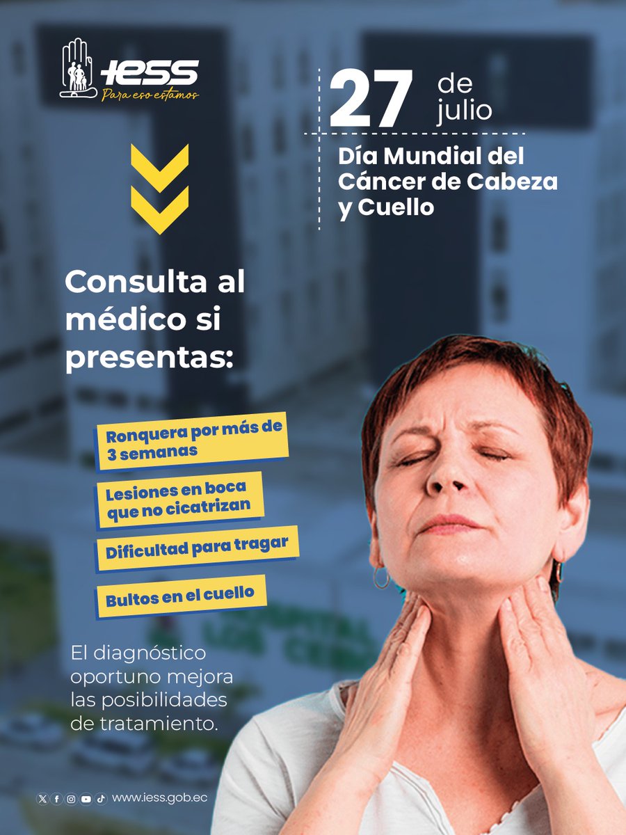IESS_Ceibos's tweet photo. 📢El 60 % de los casos de cáncer de cabeza y cuello se diagnostican en etapas avanzadas.

✅Detectarlo   a tiempo puede salvar tu vida.
🚨No ignores las señales de alerta. https://t.co/uEOeYTC4sx