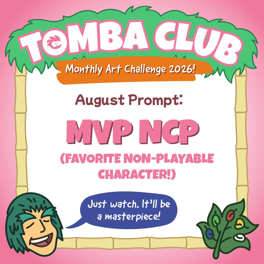 TombaClub's tweet photo. 🚨🐽 The next prompt for the art challenge in August! 🐽🚨

Who will you draw? Yan? Gran? Charles? Mizuno? Santa? A dwarf? An evil pig? A capper? The clown pig? THE CATERPILLAR??? https://t.co/HWyyOji3Qv
