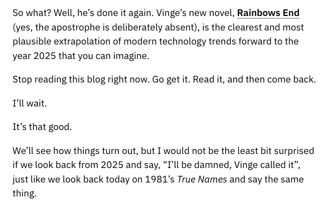 Vernor Vinge's 2007 Sci-Fi Predicted Mass Digitization