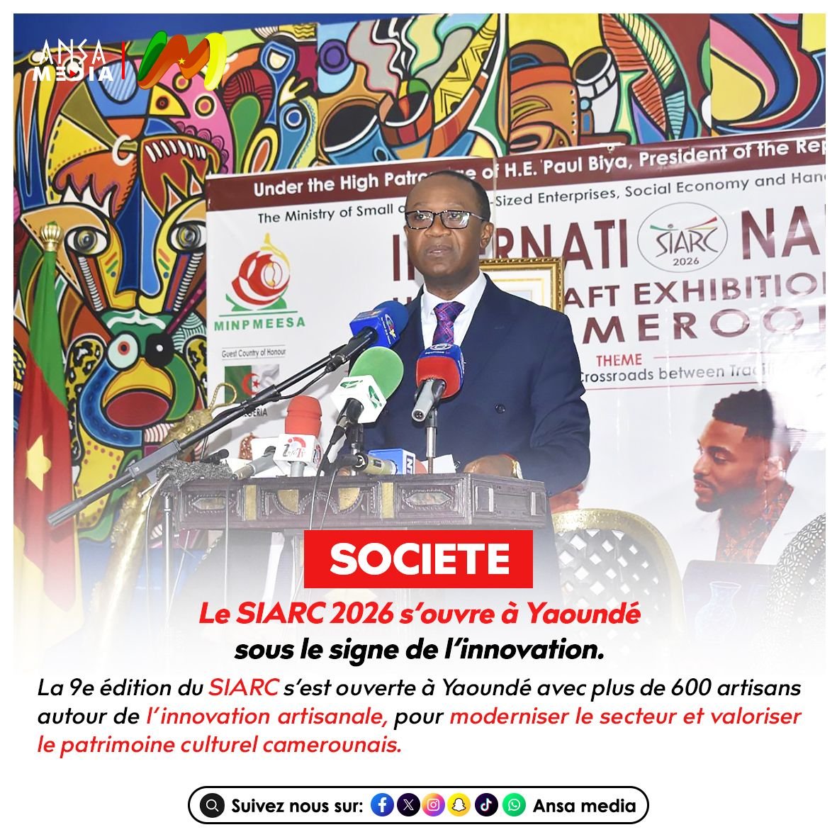 AnsaMedia237's tweet photo. Le SIARC 2026 s’ouvre à Yaoundé sous le signe de l’innovation.
Lire la suite ici : https://t.co/efkZchpNh4
#AnsaMedia #SIARC #Artisanat #Cameroun #Yaoundé #Innovation https://t.co/A4CgbIc6Sj