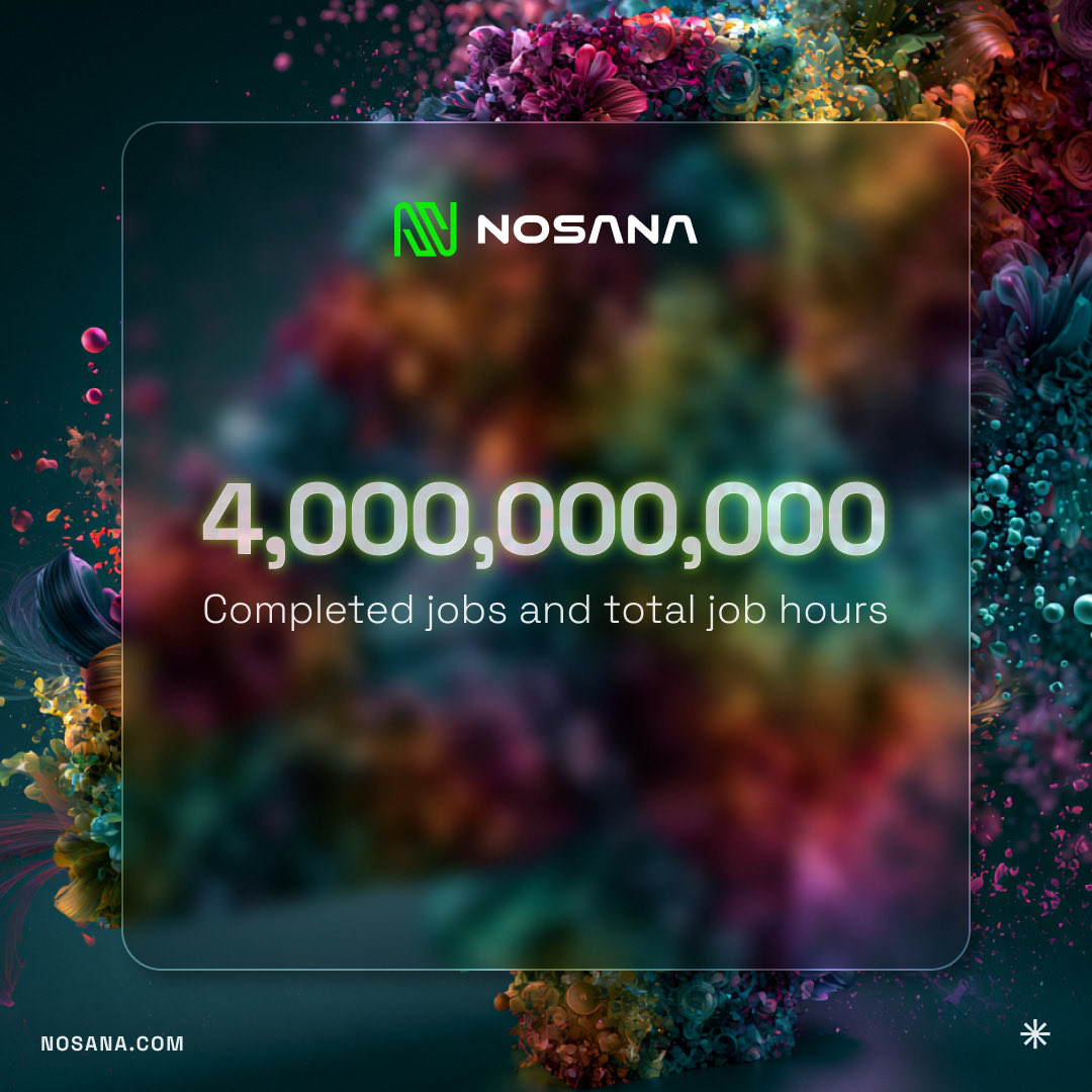 nosana_ai's tweet photo. New milestones unlocked 🔓

✅ 4 million completed jobs 
✅ 4 million total job hours

This is only the beginning!

https://t.co/rFJXWqgCkn https://t.co/QOOJY6uRNp