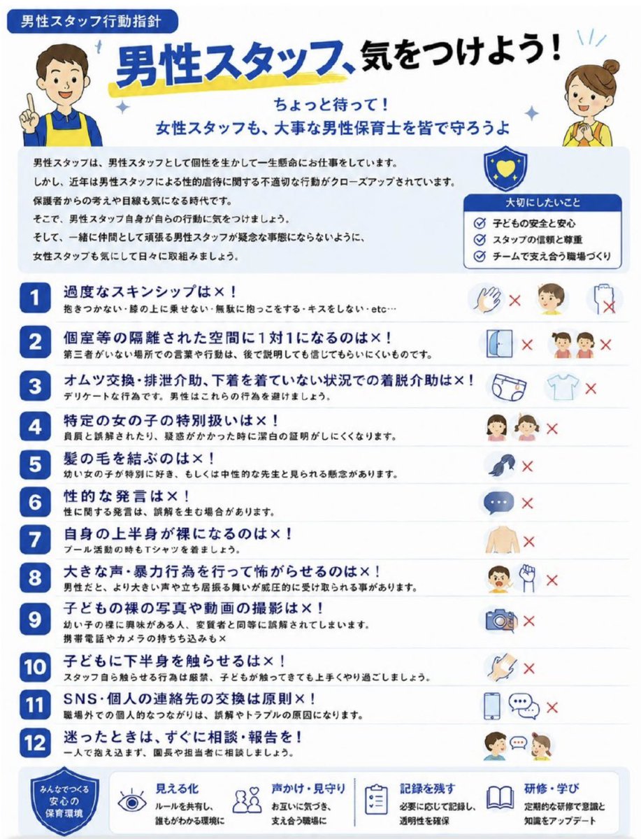 komugikomu_komu's tweet photo. 男性保育士(スタッフ)

気をつけよう！

こども家庭庁が言ってますよー！ https://t.co/LXTxEfXrsx