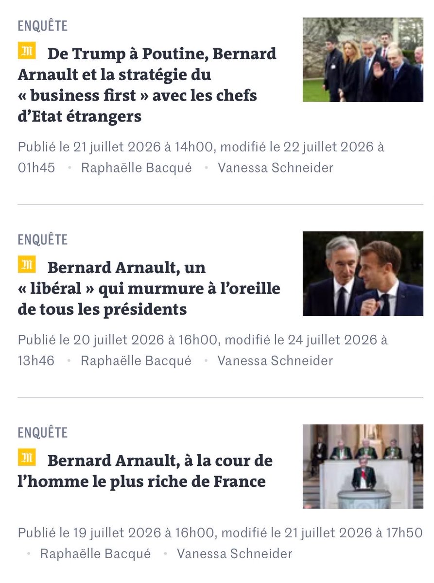 Brevesdepresse's tweet photo. 🔴🇫🇷INFO - Surveillance privée, interventions de l’Élysée, médias sous influence, rapprochement avec l’extrême droite, mécénat défiscalisé et guerre de succession : Le Monde dévoile dans 6 articles fouillés le système du multimilliardaire Bernard #Arnault. https://t.co/aiXcBeNuoM https://t.co/44LsfjMkQ3