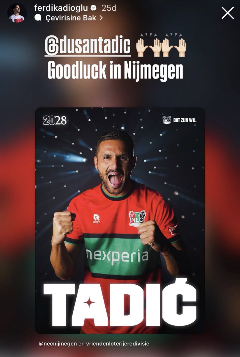 ajansfenercom's tweet photo. Ferdi Kadıoğlu, Nijmegen’e transfer olan Dusan Tadic’e başarılar diledi. https://t.co/ZxycAPwvj2