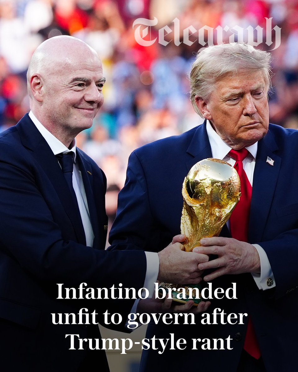 TeleFootball's tweet photo. Gianni Infantino has been branded unfit to govern world football after he angrily hit out at his detractors for “spreading hate”.

Human rights campaigners launched an immediate backlash against the Fifa president’s “score-settling rant” over night.

🔗 https://t.co/E6ir4E1HBR https://t.co/U0AqyoyOE3