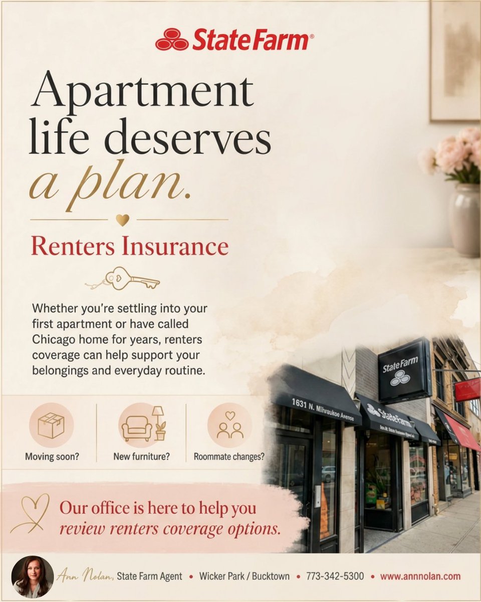 AnnRNolan's tweet photo. 🔑 New apartment, new things to think about.
Renters Insurance can help you feel properly protected for the everyday items that make your space feel like home... 

📞 Call or text our office to talk about Renters Insurance 773-342-5300. https://t.co/dPvoTvc8fC