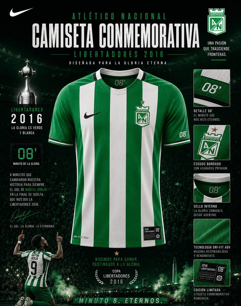 SVargasOK's tweet photo. 🟩🇨🇴 A 10 años de la histórica consagración de Atlético Nacional en la Libertadores 2016: ¿qué tal una camiseta edición especial inspirada en aquella gesta? ¿Qué les parece? https://t.co/0xDKR1EINT