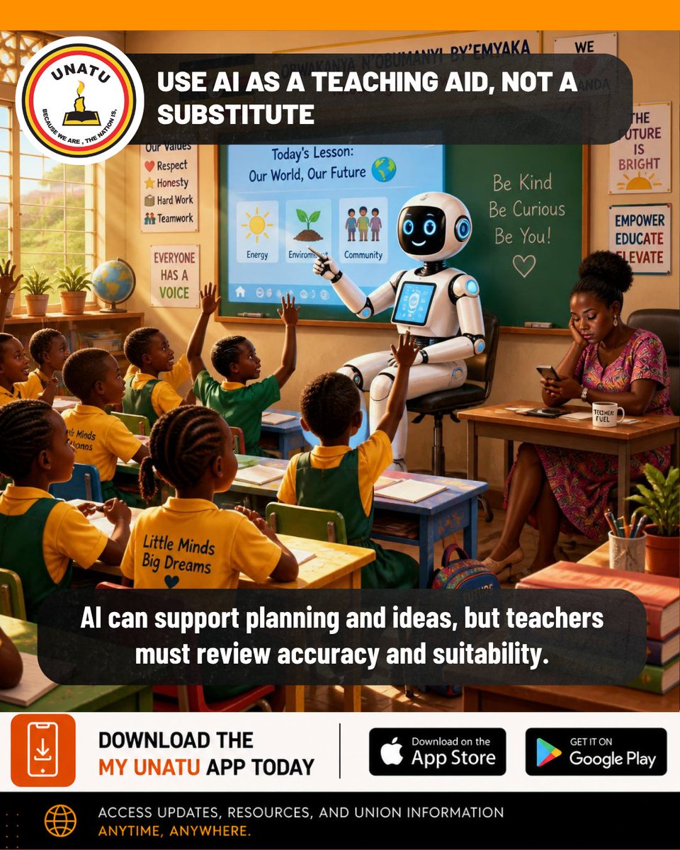 UNATU_ORG's tweet photo. 💻 Use AI  as a Teaching Aid, Not a Substitute
 
    AI can support planning and ideas, but teachers must review accuracy and   suitability.
 
Digital tools should reduce repetitive work, protect information and support better teaching. Start with one practical improvement rather than trying to change everything at once.
 
    Try this tip today and share it with a colleague.
 
    #UNATU #TechFriday #DigitalSkills