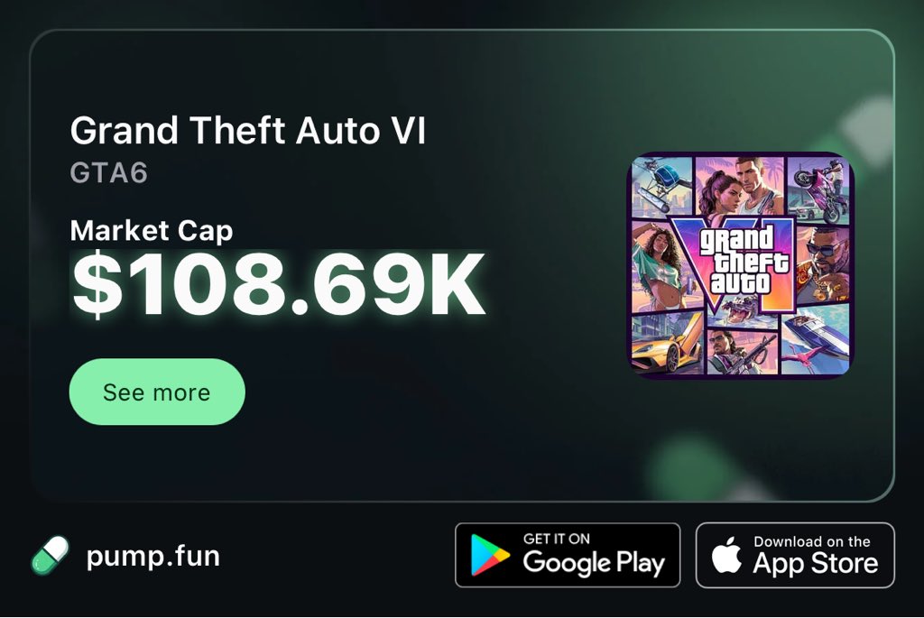 Offtoken_'s tweet photo. Called it at 11k cap now 108k

You’re still early $GTA6

Fcw46QRvUVqPFvXdSz5grHz8s7SHr1s2vNCpfVhCpump https://t.co/g6hGv9Fmbn