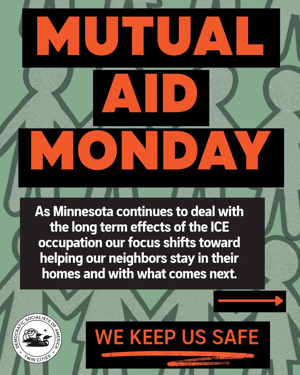TwinCitiesDSA's tweet photo. As Minnesota continues to deal with the long term effects of the ICE occupation our focus shifts toward helping our neighbors stay in their homes and with what comes next. Links in comments. https://t.co/J3dz4kPjPh