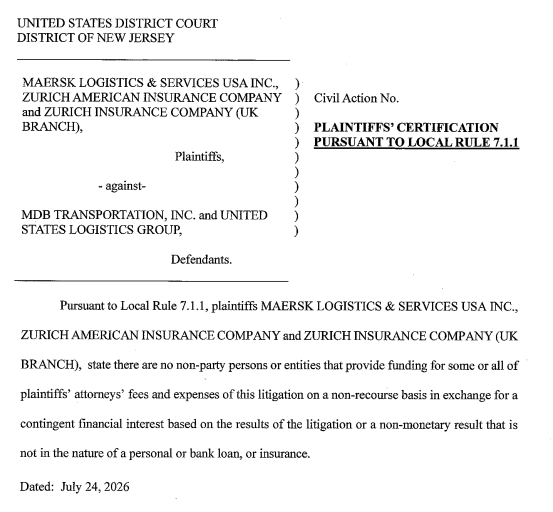 WilliamCMarra's tweet photo. An insurance company is funding litigation on behalf of an insured in D.N.J. 

Yet the insurance company can disclose that there is no third-party funding because D.N.J's disclosure rule explicitly carves out insurance third-party funders from the definition of third-party funders.

As I've written elsewhere, this is a clear example of existing disclosure rules being vastly underinclusive relative to their stated goals, and of the favorable treatment given to some forms of third party funding over others.