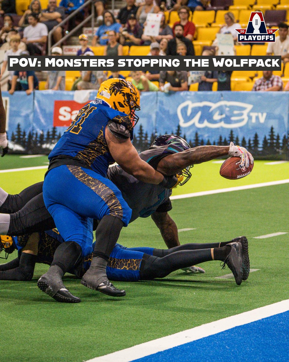 af1football's tweet photo. Held the line when it mattered most ⚔️
The Monsters keep their Arena Crown dream alive 👑

Watch them take on reigning champs Albany Firebirds in the AF1 semifinals next weekend, on VICE TV, HTN, https://t.co/4PbTyxL6qU and the AF1 YouTube channel 📺 https://t.co/PXTY8s8Mcg