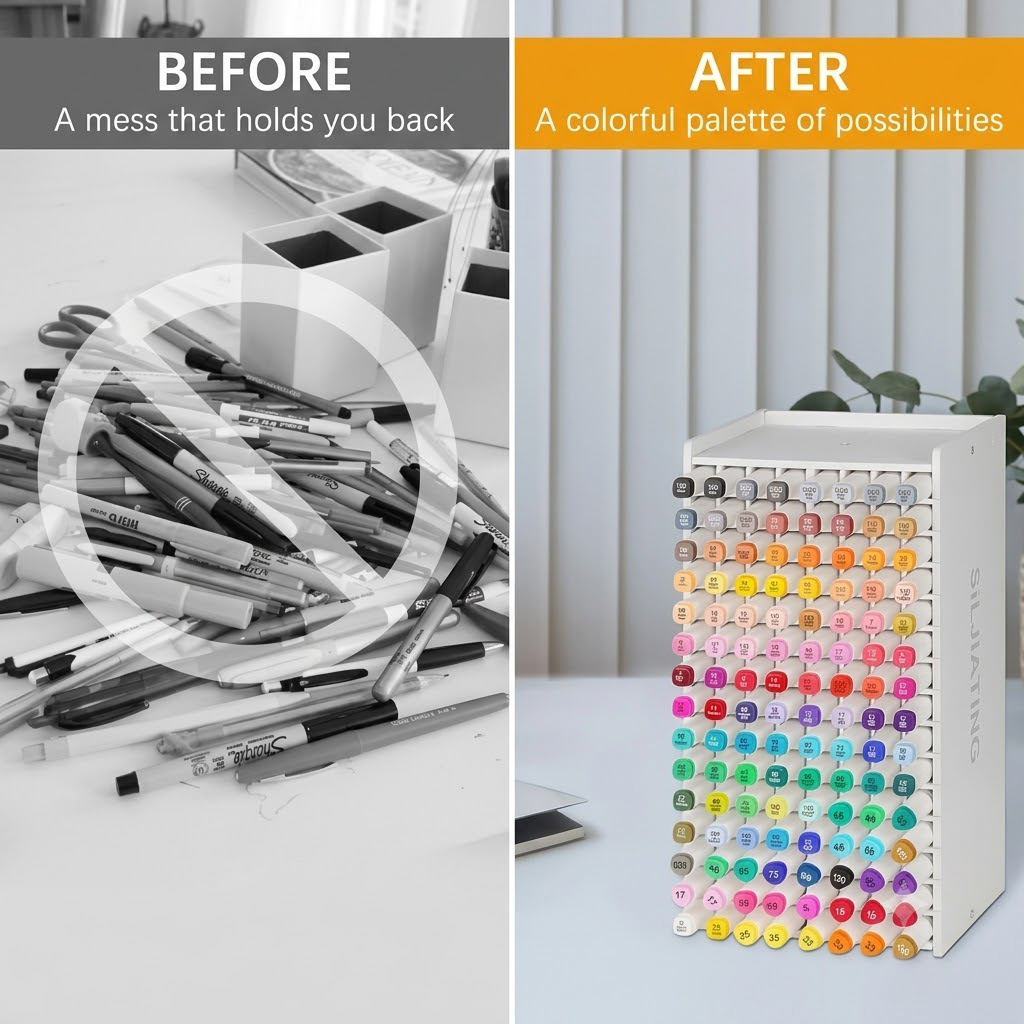 SiLongComm42148's tweet photo. No more searching for the right shade mid-drawing! 🎨 Organize up to 240 markers with this slanted desk rack.

Get yours 👇 [https://t.co/spjJqd2sVb]

#DeskSetup #ArtSupplies #Productivity #Aesthetic #Stationery #Markers https://t.co/8d11kmKLOK