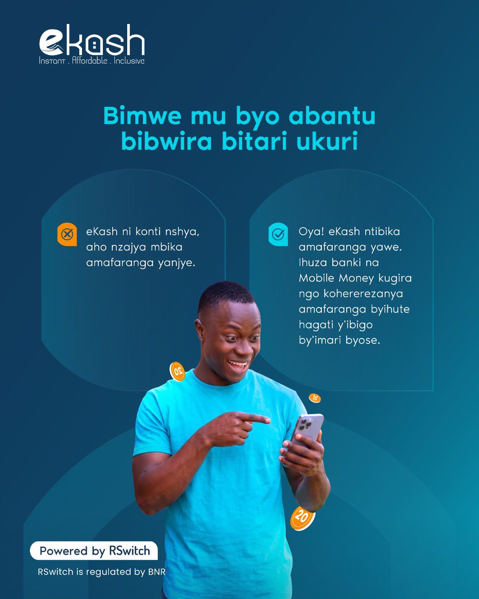 williamkalinda6's tweet photo. Banki yawe ibika amafaranga.
Mobile Money yawe ibika amafaranga.
eKash... IRAYIMURA gusa. 🔁

Ntabwo eKash ari ahandi hantu ho kubika amafaranga, ahubwo ni umuyoboro unyuzamo amafaranga yawe gusa.
 #eKash #Kalindawilliam https://t.co/ge3WhHViuT