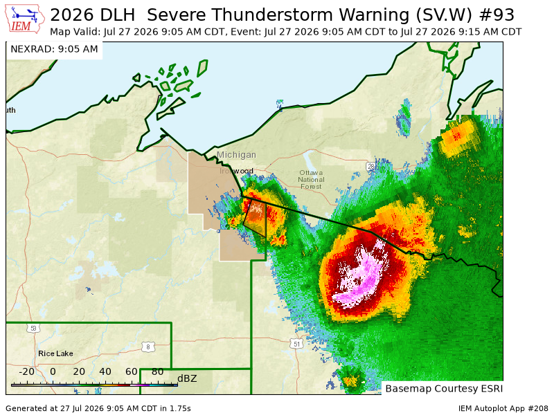 ELYMNWX's tweet photo. DLH issues Severe Thunderstorm Warning [tornado: POSSIBLE, wind: 60 MPH (RADAR INDICATED), hail: 1.00 IN (RADAR INDICATED)] for Iron [WI] till 9:15 AM CDT https://t.co/qjSm4l4BaI https://t.co/cvsd8t4xSw