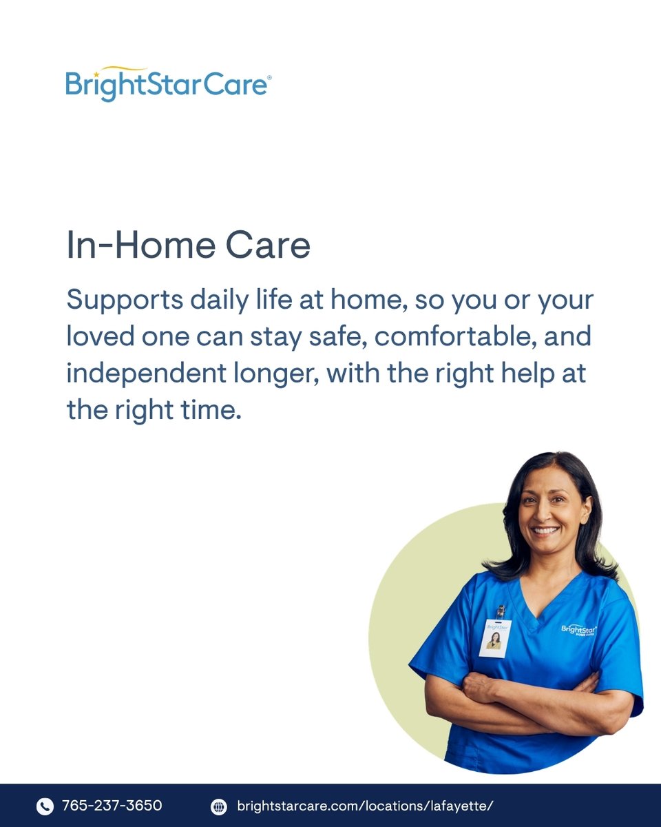 BrightstarLaf's tweet photo. In-home care isn't one-size-fits-all. Whether it's a few hours a week or daily support, BrightStar Care of Lafayette helps find what fits your family, and adjusts as needs change.

Call: (765) 237-3650
Learn more: https://t.co/JcYQMQ21LC

#BrightStarCare #InHomeCare #SeniorCare https://t.co/kFk5cZnQA0