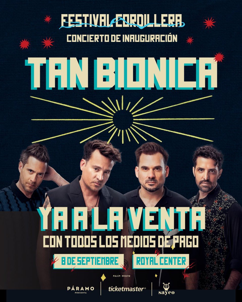 PogotaConcerts's tweet photo. Ya a la venta con todos los medios de pago 
Tan bionica en el concierto de Inauguración del Festival Cordillera 

Link : https://t.co/CL3trG4vra

Otro evento @paramo_presenta
#Comparte #Apoya https://t.co/J6qaVppMhn