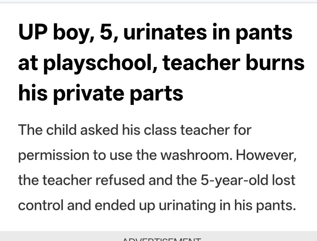 jyotiTpandey05's tweet photo. Anyone who can burn a five yr old child's private parts over a toilet accident is nothing short of a demon. The lady teacher should be given strictest punishment. https://t.co/blOXWy9p8F