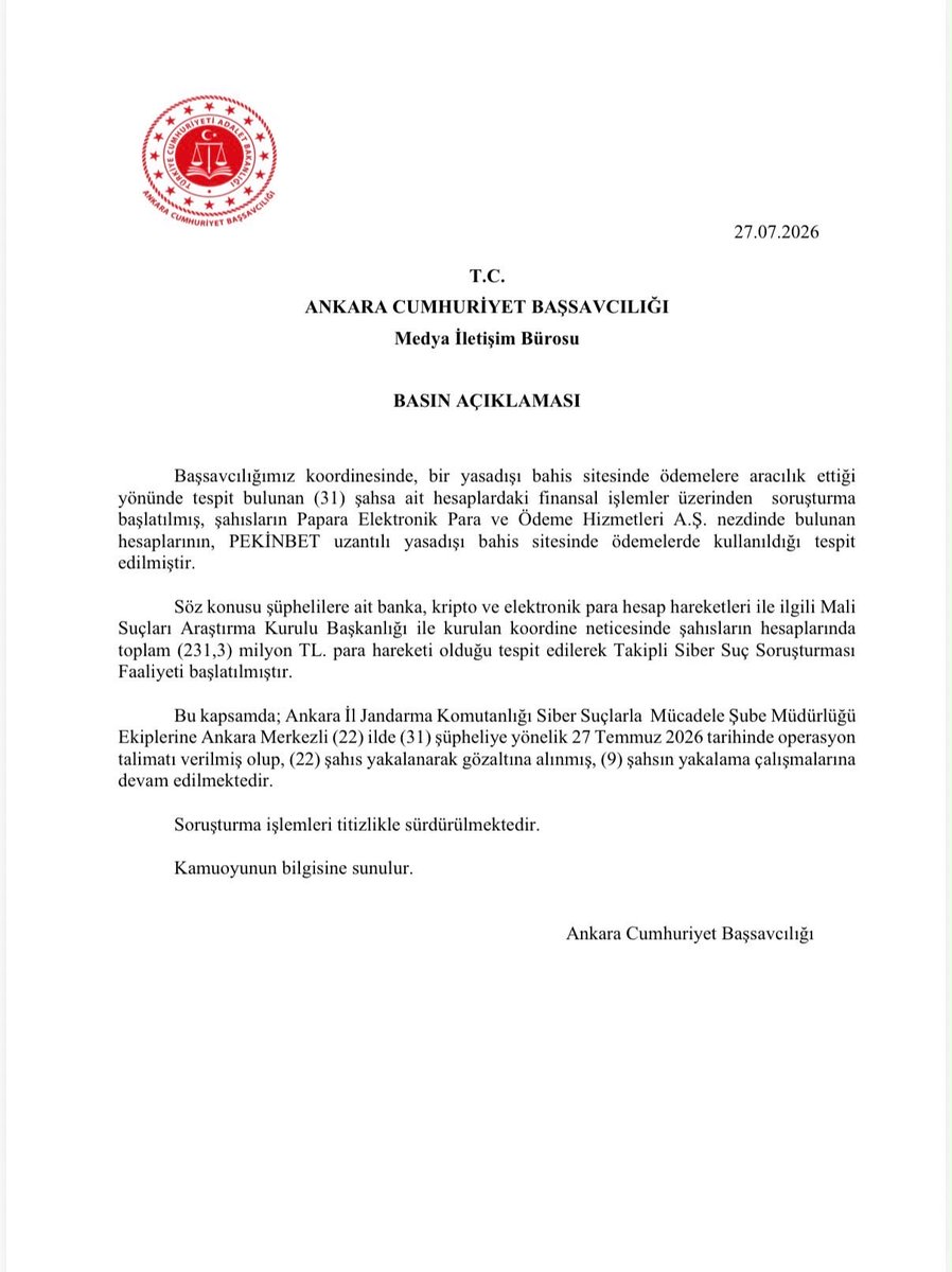 Ankara Cumhuriyet Başsavcılığı tweet media