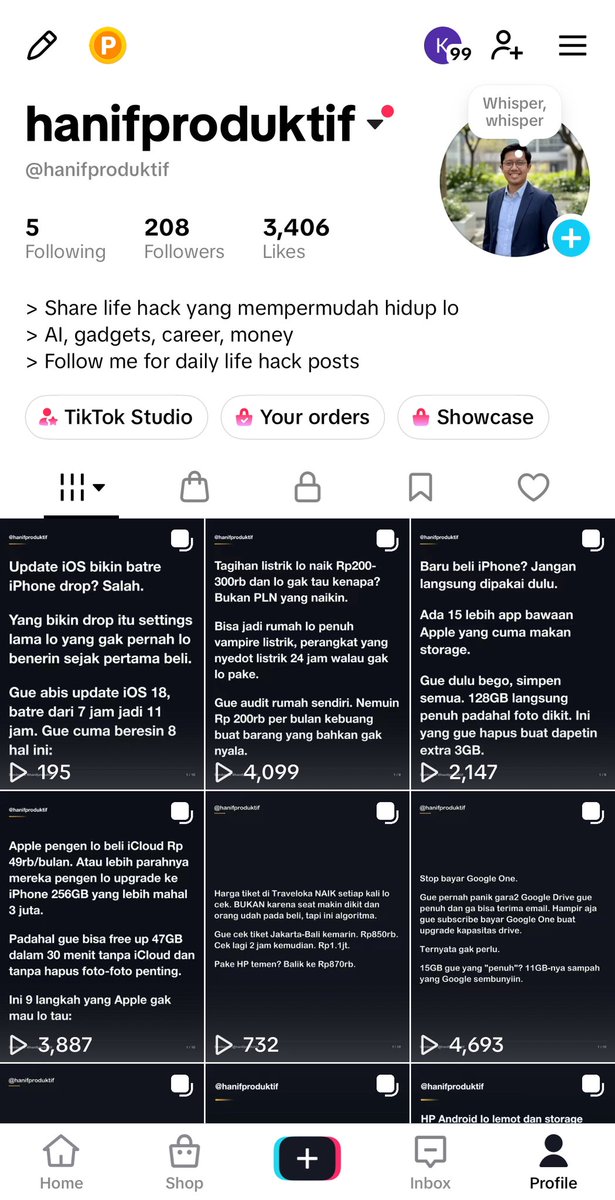 hanifproduktif's tweet photo. Day 2 ngonten Carousels di TikTok fully automated pake Claude Code + Buffer 

Udah dapet 200 followers. Kurang 400 lagi bisa unlock TikTok shop biar bisa jualan affiliate 🔥

Isi kontennya semua postingan gue di X yg hit tweet wkwk https://t.co/E4J0SsxZOZ