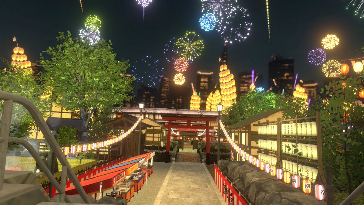 namiciroprism's tweet photo. ワールド『-yuuri-灯宮神社夏祭り　Created by: o_ゆうり_o』 さん
夏祭り気分味わえてワールド広くて楽しかった✨
花火がとっても綺麗でした！🎆
URL：https://t.co/MO7GVwJgDu
#VRChat_world紹介 https://t.co/5ilqrKrDm5