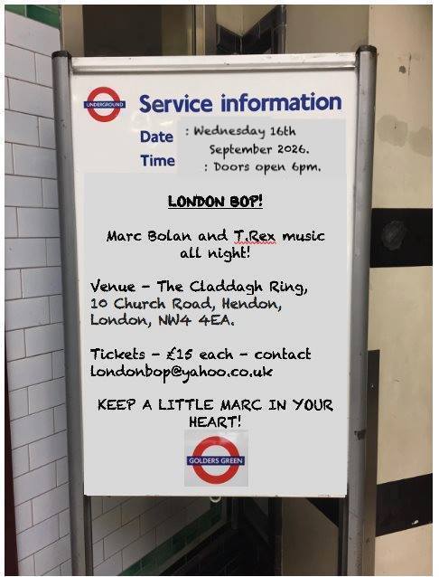 MarcBolan1977's tweet photo. Marc Bolan T.Rex London Bop 2026! Tickets selling fast 🎟️🪩  https://t.co/CHMcF1fkh5 #marcbolan #trex #londonbop #convention #kalmiyh https://t.co/ivzSpmzpW8
