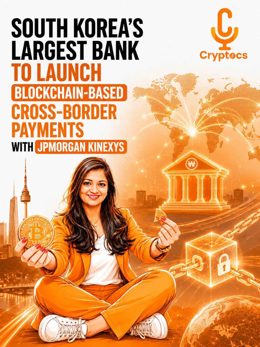 cryptocsindia's tweet photo. Cross-border payments are getting a blockchain upgrade.

South Korea’s largest bank, KB Kookmin Bank, plans to use JPMorgan’s Kinexys for faster international payments.

The future of banking is being built today. ⚡

#Blockchain #FinTech #JPMorgan #Kinexys https://t.co/G8Ky9AFQtx