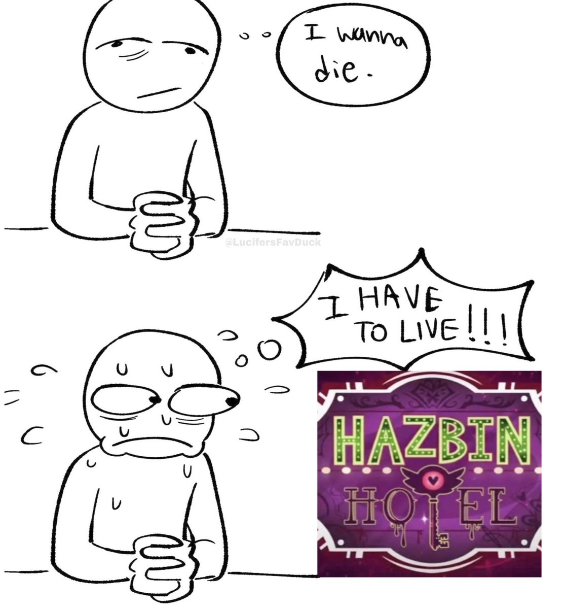 LucifersFavDuck's tweet photo. I’ve said this before and it may sound silly,but Hazbin has helped me a lot ♥️ https://t.co/kNxDShrjNL