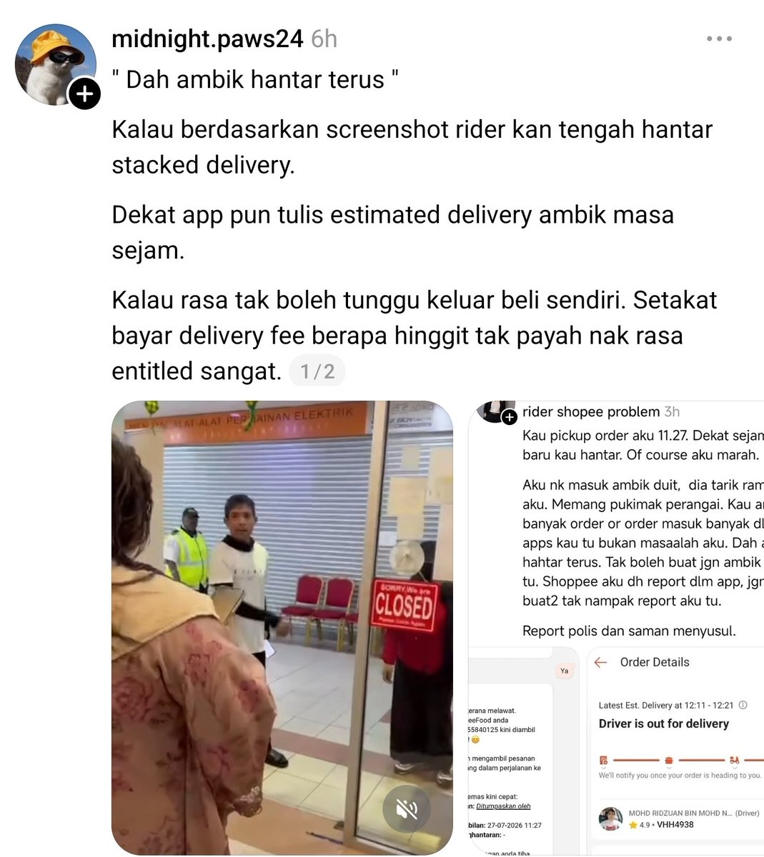 mynewshub's tweet photo. Estimated time dia dalam sejam ...jelas kat apps.......apasal nak mengamuk? Order aje terus dapat memang susah la... https://t.co/yMzqiiNVZf