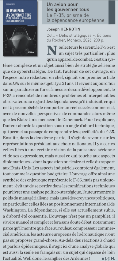 DSI_Magazine's tweet photo. #Lecturestrat @JosephHenrotin Un avion pour les gouverner tous. Le F-35, prisme de la dépendance stratégique européenne, publié dans DSI n°182. https://t.co/EFU4QRZ5NW