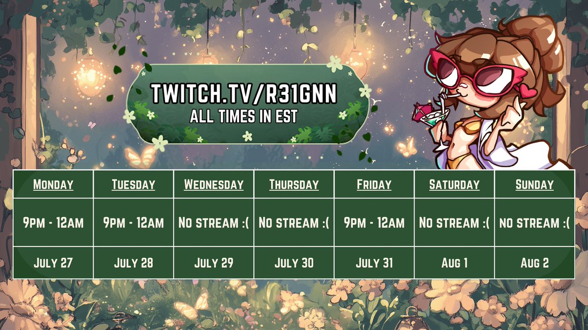r31gnn's tweet photo. schedule for this week :] https://t.co/AcTBn4DY0Z