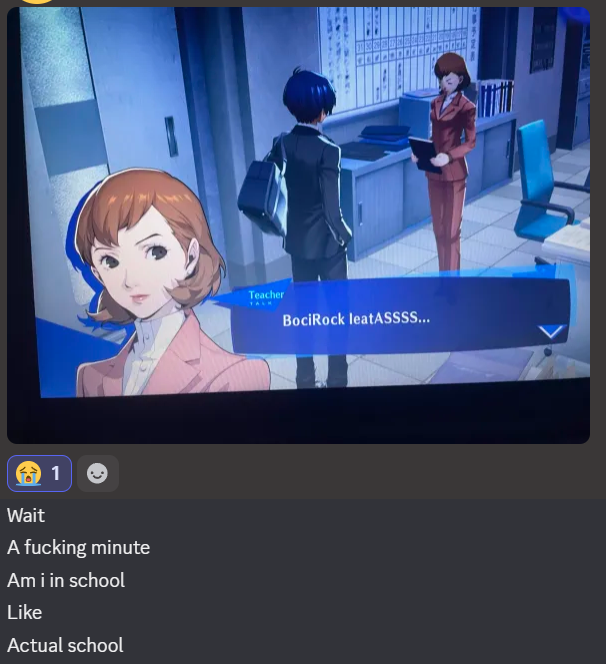 HdBeebs's tweet photo. oomf is playing p3r for the first time and this might be the worst playthrough i've ever seen https://t.co/ytX0e9lau5