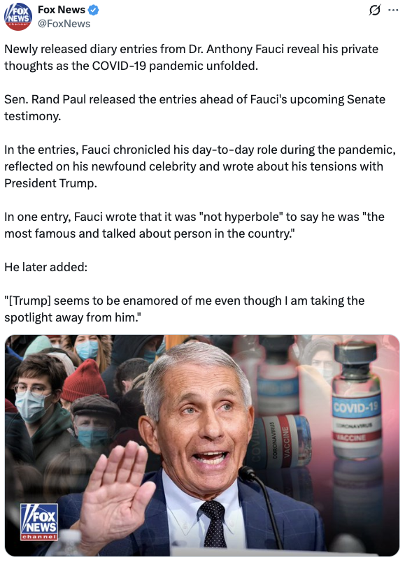 RandPaul's tweet photo. While Americans buried loved ones, Anthony Fauci was counting headlines that doted over him.

Absolutely vile. https://t.co/pHvJonBLcd
