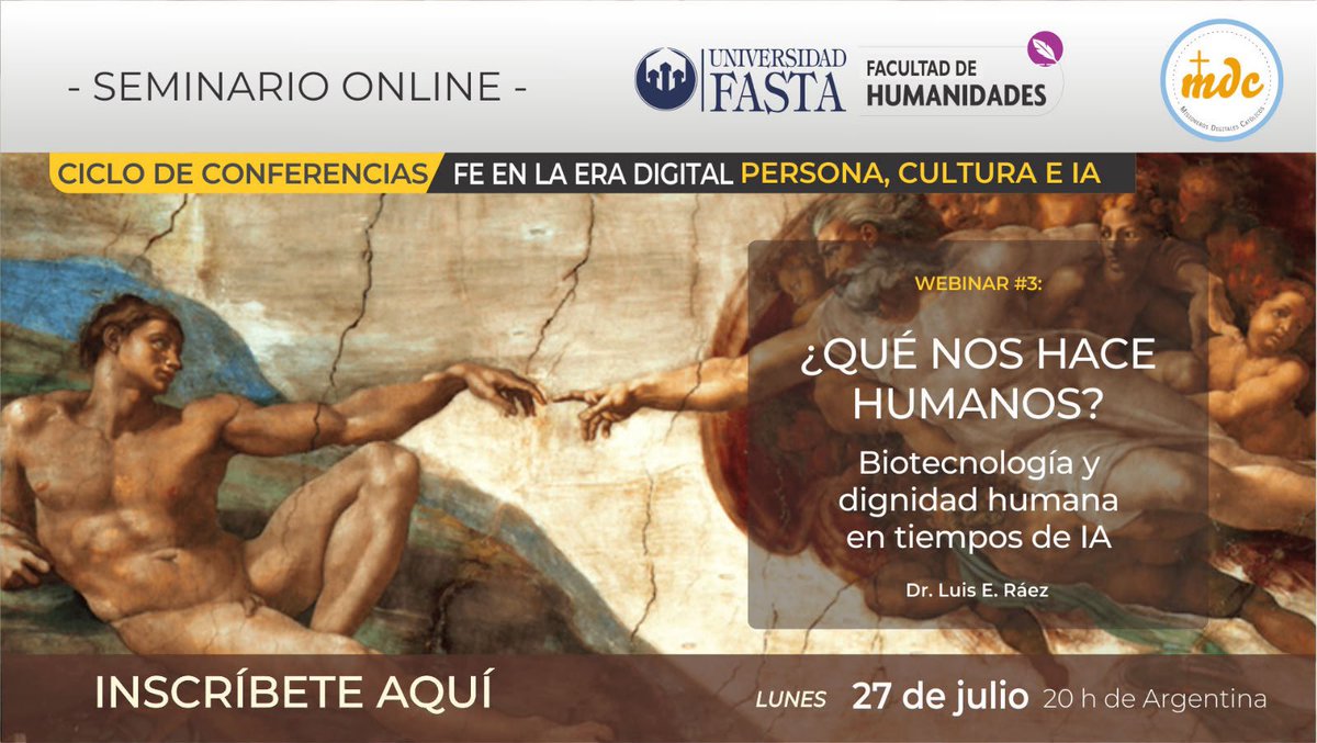 mdcatolicos's tweet photo. .                ¡ES HOY!
. Y aún puedes inscribirte al

.            Webinar #3 
 del ciclo de conferencias:

       *“Fe en la era digital:*    
      *persona, cultura e IA”*
            ———————-

.      *¿QUÉ NOS HACE*              
            *HUMANOS?*

⤵️⤵️ https://t.co/efvTubDTCL
