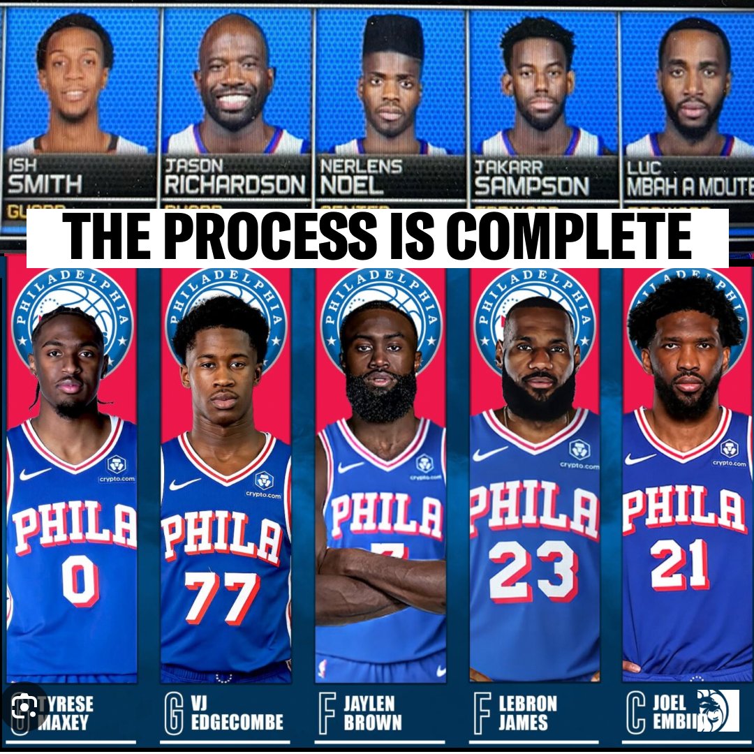 BetMGM's tweet photo. The Sixers starting lineup in 2015 vs. 2026...

It's finally happening Philly fans https://t.co/HCrbhrAHnB