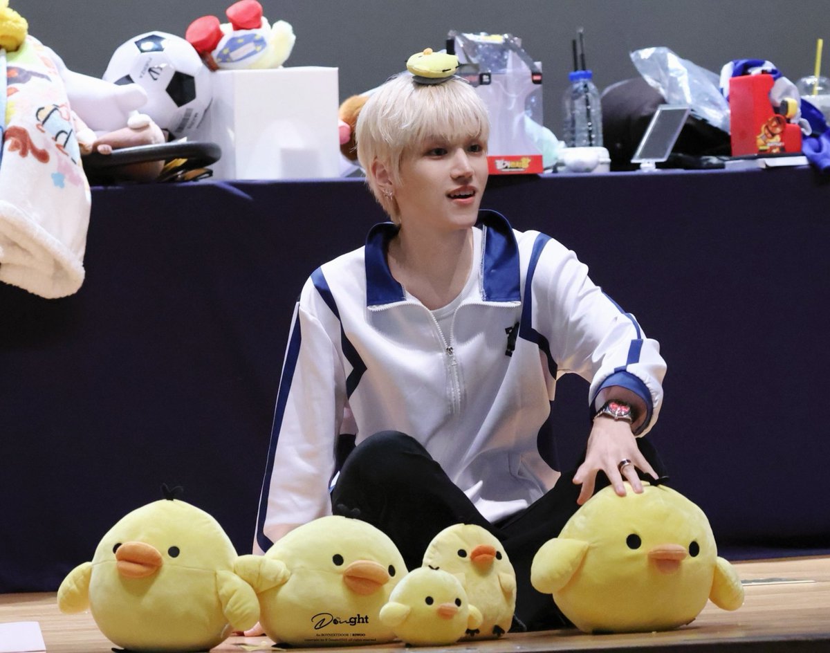 bbibbiriwoo's tweet photo. riwoo lining himself up with the plushies bc he's part of the team https://t.co/pquZ7mQ4XQ