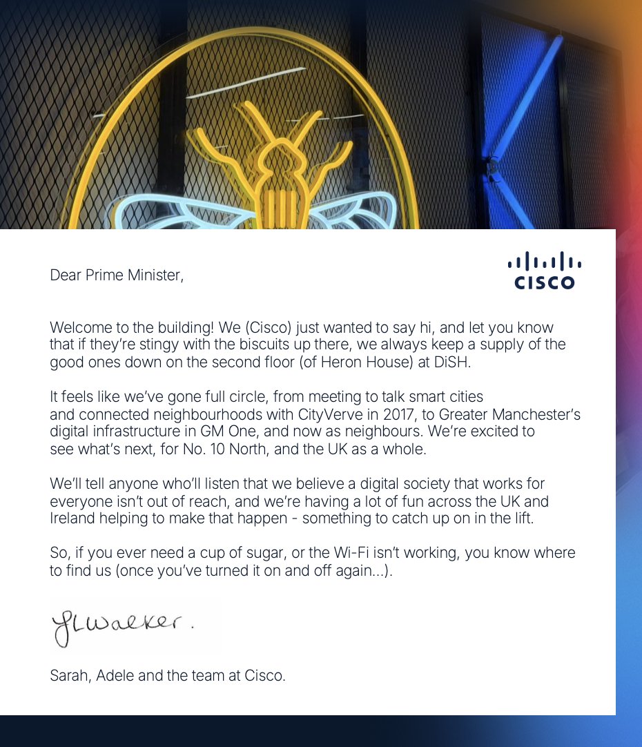 CiscoUKI's tweet photo. To whom it may concern at No.10 North, welcome to the building! https://t.co/V4eZVwgMkf